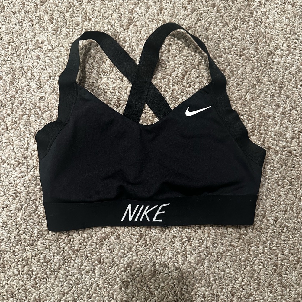 Nike Women's Black Sports Bra with White Accents